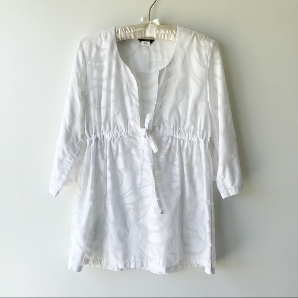 J. Crew white tunic top floral print  semi-sheer baby doll split neck Sz… - Picture 1 of 8